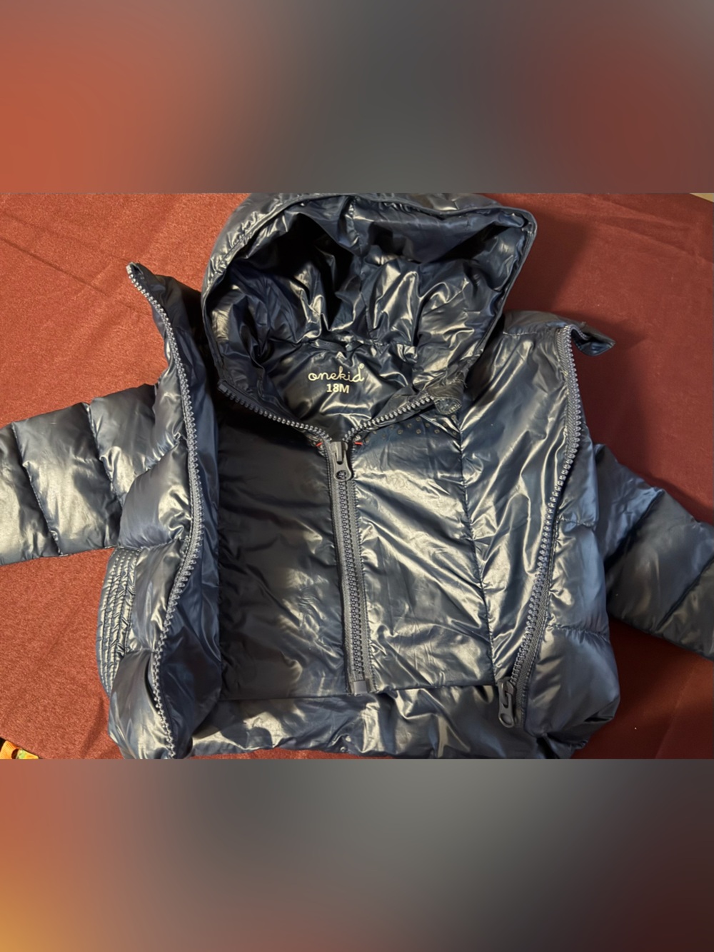 One kid down Shiny Navy Hooded Puffer Jacket - Kids size 18 months